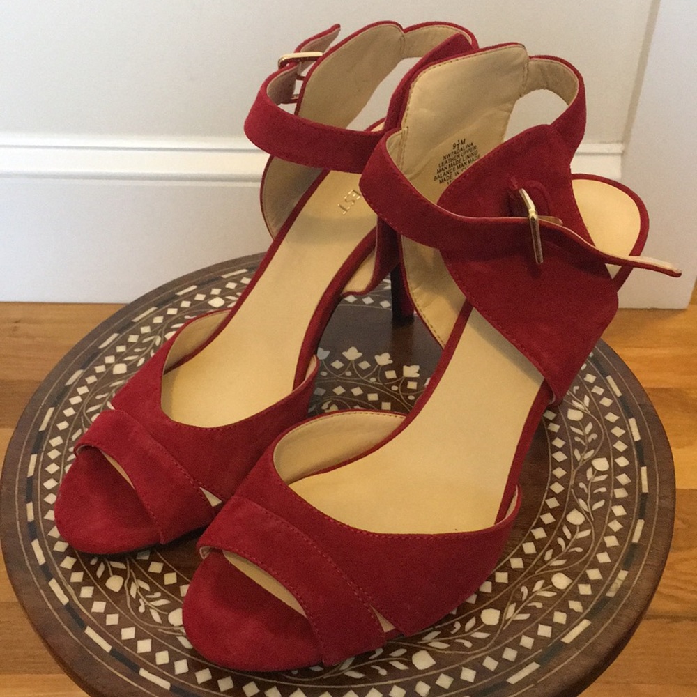 Red Nine west open toe heels